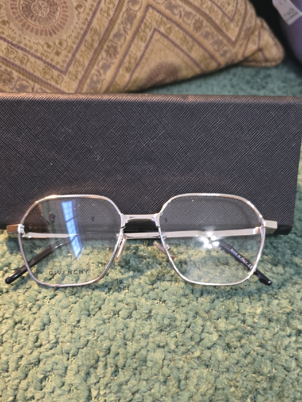 Givenchy Silver Hexagonal Men's Glasses Frame